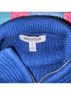 Urban Outfitters Woman’s S Blue Cable Knit Crop Half-Zip Sweater Size Small thumbnail 5