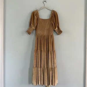 Baltic Born Vivaldi Smocked French Gold Velvet Puff Sleeve‎ Midi Dress thumbnail 4