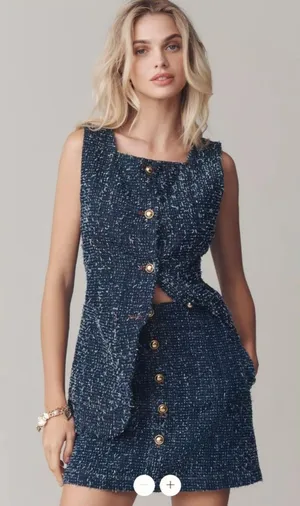 Anthropologie Maeve Maeve Needle Punched Tweed Denim Mini Skirt thumbnail 1