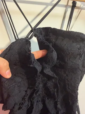 Zara Black Lace Ruffle Mini Dress Strappy Bodycon Size S NWT thumbnail 4