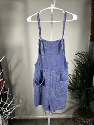 Zenana X42. Blue Textured Cotton Overalls Jumpsuit thumbnail 2