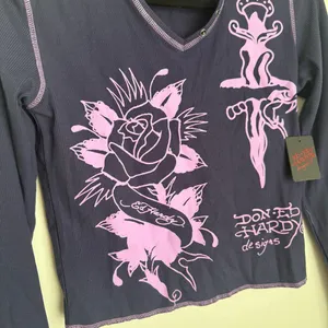 Ed Hardy women’s Purple Graphic Long Sleeve Shirt large thumbnail 2