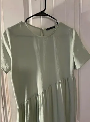 Zara Women Tiered Maxi Dress light green SZ M NWOT thumbnail 5