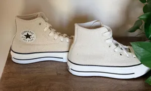 Converse Chuck Taylor All Star Lift Hi Women 8 Egret Cream Woven Cottagecore thumbnail 1