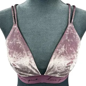 PINK Victoria's Secret Crushed Velvet Strappy Triangle Bralette Mauve Purple‎ M thumbnail 1