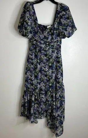 ASTR The Label Size Small Blue Asymmetrical High Low Midi Short Sleeve Dress NWT thumbnail 2