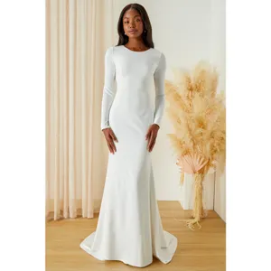 Lulus Eloquent Endearment White Long Sleeve Backless Maxi Dress Bridal Wedding M thumbnail 2