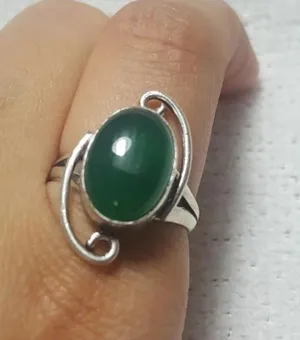 Natural Green Onyx 925 Silver Gemstone Ring Size 7.5 thumbnail 1