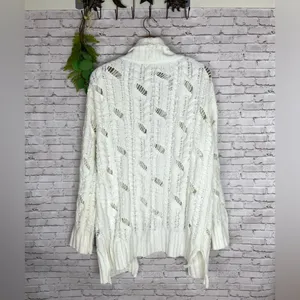 POL White Chenille Open Knit chunky Longline Cardigan thumbnail 4