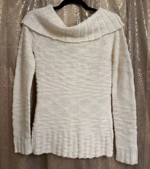 Suzy Shier Ivory Wool Knit Cowl Neck Chunky Midweight‎ Sweater Medium thumbnail 1