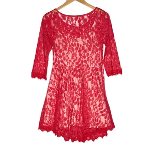 FREE PEOPLE Women’s Red Floral Lace handkerchief hem cocktail dress 8 thumbnail 6