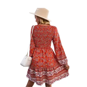 Beachsissi Boho Peasant Prairie Cottage Core Long Sleeve Smocked Beachy Dress M thumbnail 3