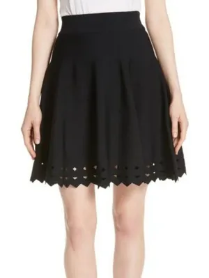 NWT Maje $295 June Full Knit Knee Length Skirt w/ Laser Cutouts, Black, Size 1/S thumbnail 1