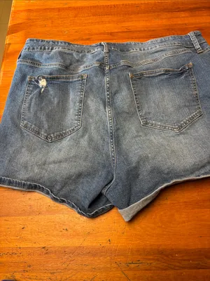torrid Medium Blue Distressed Roll-Hem Denim Shorts thumbnail 2