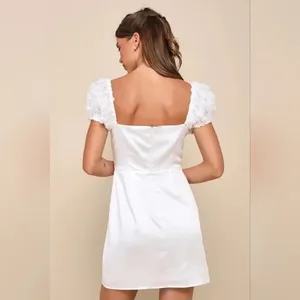 Lulus Precious Enchantment White Satin Floral Puff Sleeve Mini Dress‎ Size S thumbnail 11