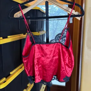 Victoria's Secret Gold Label Red Satin Camisole with Black Lace Size Medium thumbnail 6