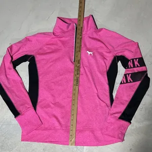 Victoria's Secret Pink and Black 1/4 Zip Pullover Reflective Jacket SZ Large EUC thumbnail 7