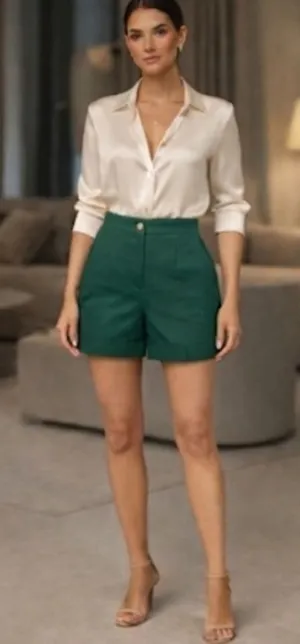 SHEIN Emerald Green High Waisted Tailored Shorts Cuffed Hem Size‎ L 8/10 thumbnail 1