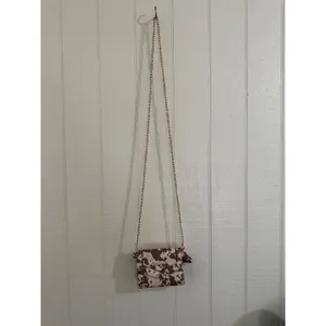Steve Madden Cow Print Micro Crossbody Bag Brown White Gold Studded Mini Handbag thumbnail 8