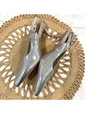 French Connection Quinn Slingback Kitten Heel Size US 9 Silver Metallic thumbnail 6
