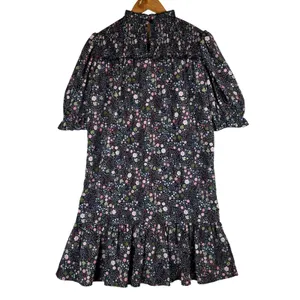 Celina Moon Floral Smocked Mock Neck Puff Sleeve Babydoll Mini Dress Medium thumbnail 2