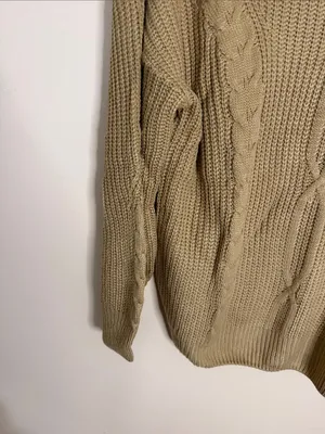 Cable Knit Turtleneck Sweater in Camel Tan Size L thumbnail 4