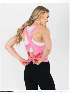 ZYIA Active Pink Nimbus Split Back Tank Top Striped Racerback Gym Workout NEW Lg thumbnail 7