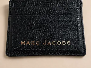 Marc Jacobs Black Pebbled Leather Card Holder Wallet Gold Logo thumbnail 1