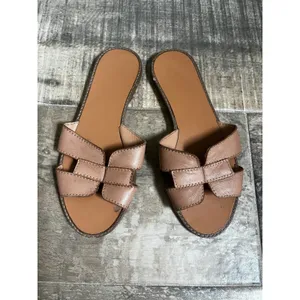Arezzo Tan Leather‎ Slide Sandals 36 / 6 H-Strap Made in Brazil Minimalist Boho thumbnail 7