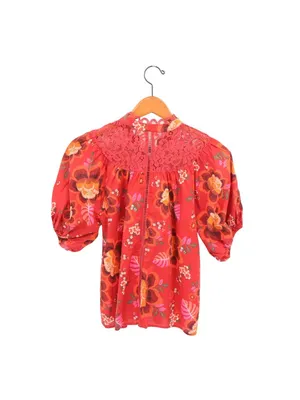 Anthropologie Farm Rio Giustina Lace Blouse Top Short Sleeve Floral Red XS thumbnail 7