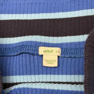 Aerie Ribbed Striped Blue Midi Skirt‎ with Side Slit thumbnail 2