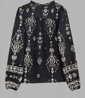 Atzbranding Boho Floral Long Sleeve Blouse Black thumbnail 3