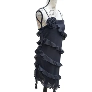 Monki NWT 46P Black Asymmetric Ruffle Midi Dress with 3D Flower Rosette Size S‎ thumbnail 5