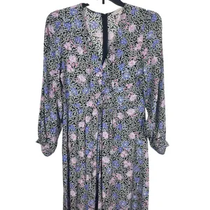 LOFT Floral Long Sleeve Ruched Bust Midi Sz 12 Lightweight Cottagecore Dress NWT thumbnail 2
