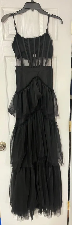 Black Tulle Spaghetti Strap Tiered Fashion Prom Dress thumbnail 3