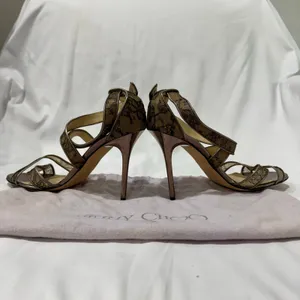 Jimmy Choo Metallic Lace Strappy Stiletto Sandals Heels Size 39 thumbnail 9