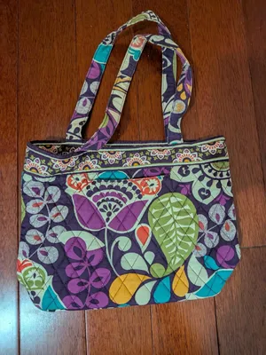 Vera Bradley Purple Green Multicolor Floral Quilted Shoulder Tote Bag thumbnail 1