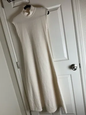 Zara Cream Ribbed Knit High Neck Sleeveless Midi Dress - Size Small thumbnail 2
