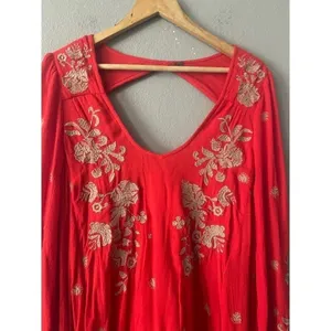 Free People Sweet Tennessee Boho Embroidered‎ Red Festival Dress thumbnail 6
