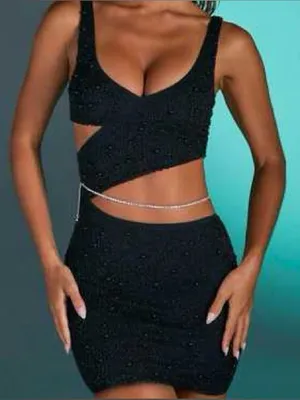 Oh Polly Epernay Black Beaded Cut Out Mini Dress Size 12 thumbnail 2