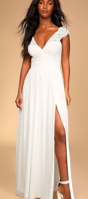 NWOT Lulus Bridal Cherish You Always White Lace Maxi Dress XS thumbnail 1