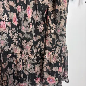 LC Lauren Conrad Black Pink Floral Cottage Romantic Smocked Bodice Midi Dress thumbnail 5