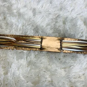Fossil Gold Silver Wide Leather Belt Sz Medium thumbnail 9
