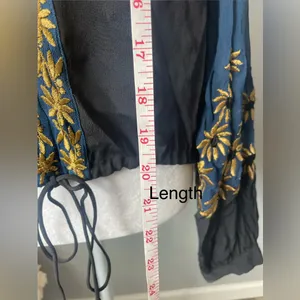 Free People Black & Blue Gold Embroidered Boho Blouse Top thumbnail 5