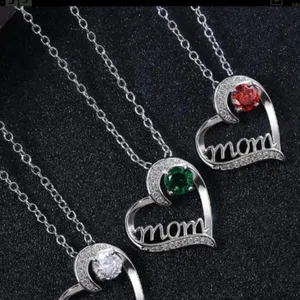 New‎ green gemstone silver plated rhinestone Mom heart necklace valentines gift thumbnail 3