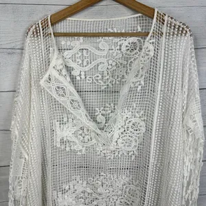 Womens size XL One Size Kimono Bohemian Crochet Lace Boho Coverup Festival White thumbnail 3