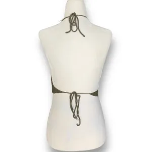 Charlotte Russe Crochet Knit Halter Olive Green Open Back Festival Crop Top‎ Small Forrest Fairy thumbnail 7