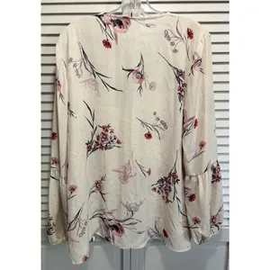 Maurices Floral Sheer Long Balloon Sleeves Blouse Size L Button Up Crochet thumbnail 5