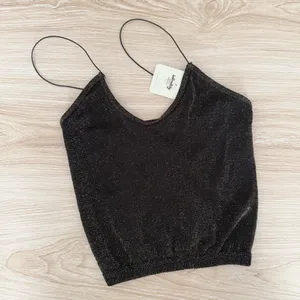 Free People XS/Small Skinny Strap Brami Crop Black Gold Shimmer Party‎ Rave thumbnail 2