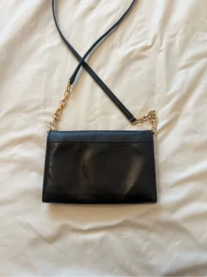 TORY BURCH | Black Georgia Pebbled Leather Fold over with gold chain detail thumbnail 5
